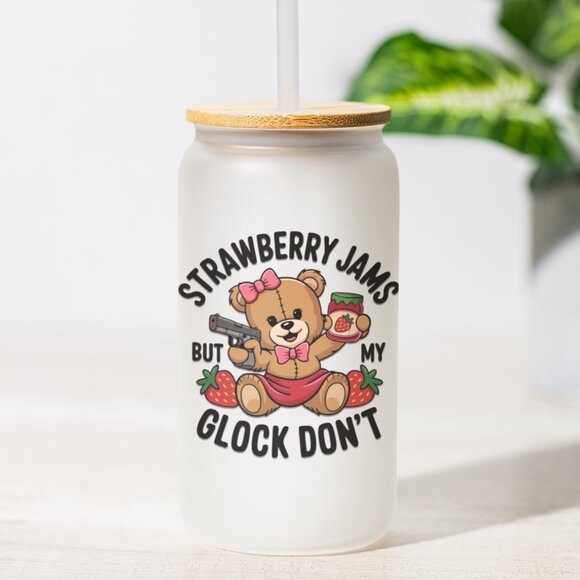 Strawberry Jams Mug, But My Glock Don’t, Iced Coffee Tumbler, Funny Bear Cup - Picture 1 of 7